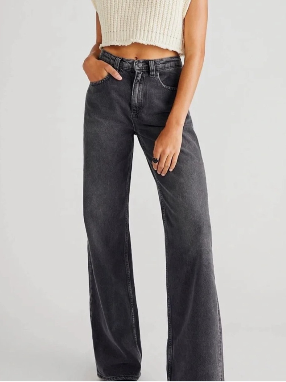 NWT Free People We The Free Tinsley Baggy High Rise Jeans Black 24